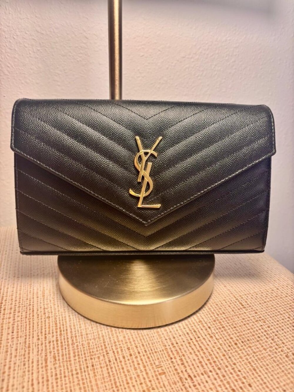 Saint Laurent Classic Monogram Wallet on Chain (WOC) – Black Chevron Grain de Po